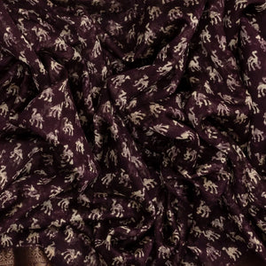 Dark Brown Woven Chanderi Cotton Saree With Printed Camel Motifs