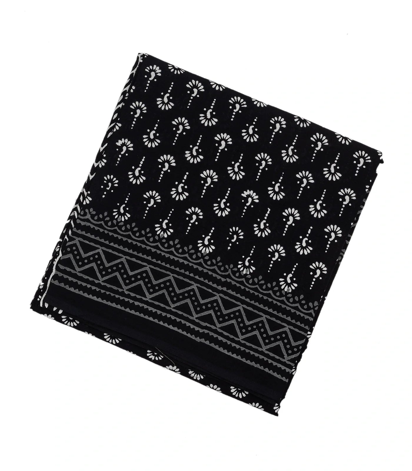 Black Woven Jaipur Cotton Saree Printed And Floral Motifs