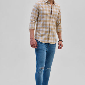 Beige Checks Slim Fit Shirt
