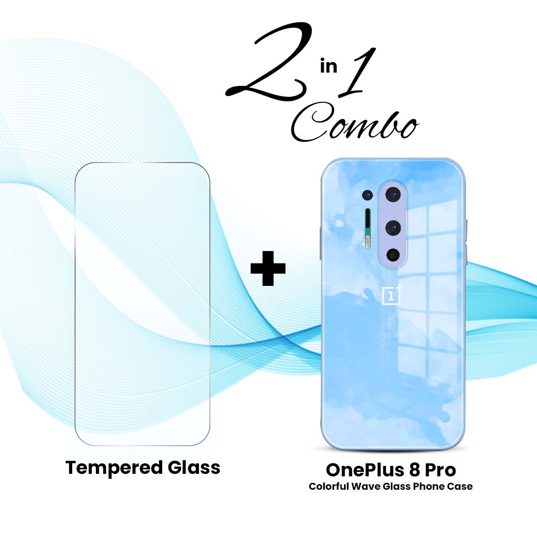 OnePlus (2 in 1 Combo) - Colorful Wave Glass Phone Case + Tempered Glass