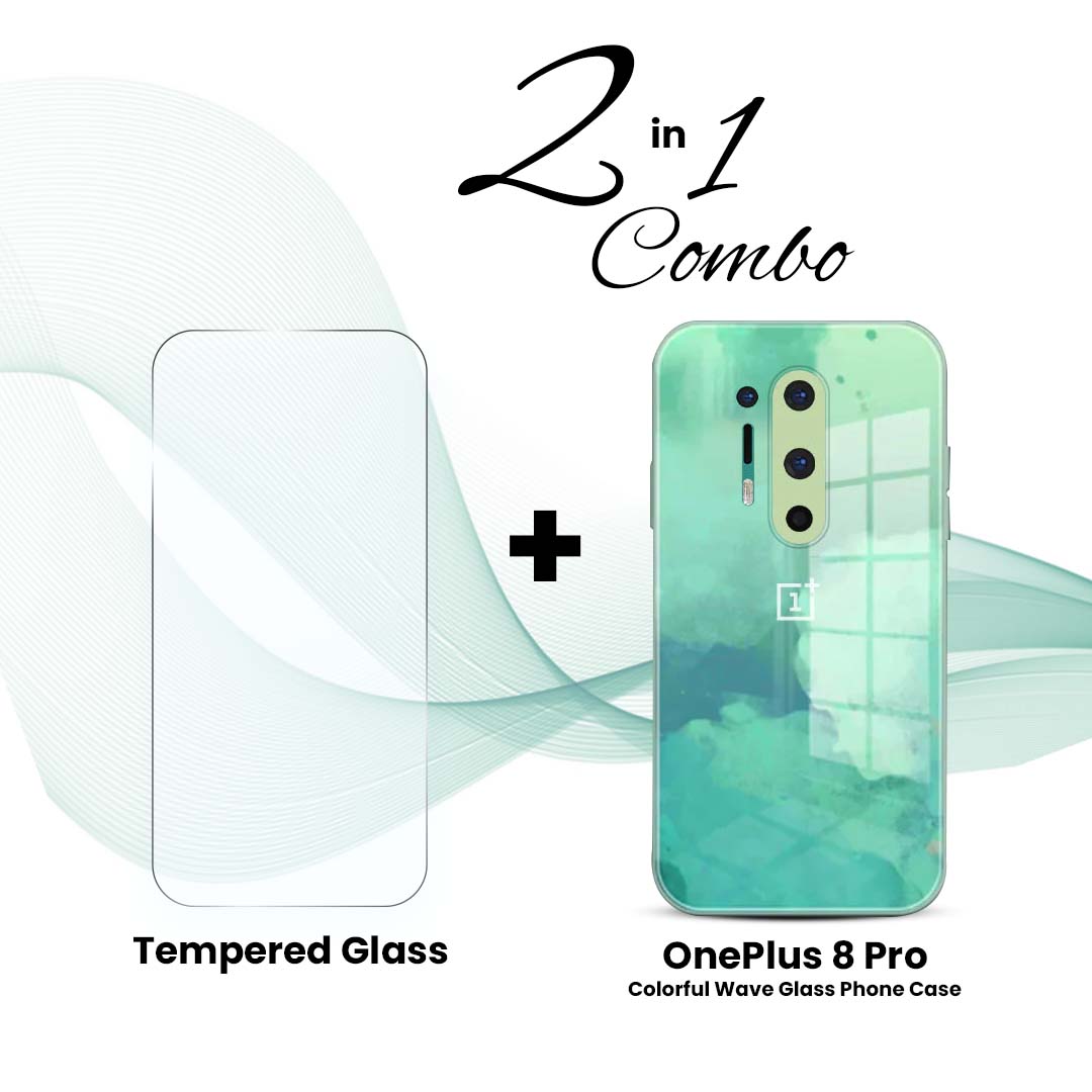 OnePlus (2 in 1 Combo) - Colorful Wave Glass Phone Case + Tempered Glass