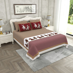 Divine Dance Maroon and Blue Cotton King Size Bedsheet Combo of 2