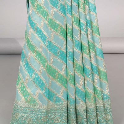 Blue rangkat-style jacquard design banaras georgette saree with zari border & intricate floral design pallu
