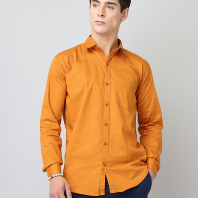 Frankshirt Mustard Solid Tailored Fit Cotton Casual Shirt for Man