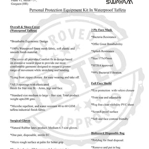 90 GSM Personal Protective Equipment Kit-Taffeta  with Seam Tape for Hospitals & Clinics