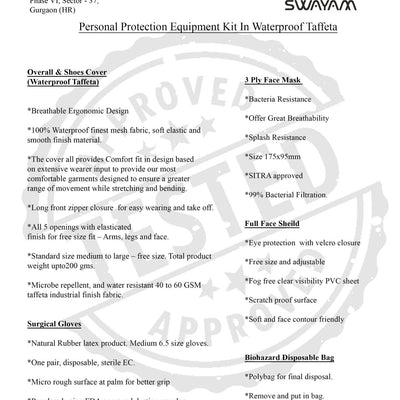 90 GSM Personal Protective Equipment Kit-Taffeta  with Seam Tape for Hospitals & Clinics