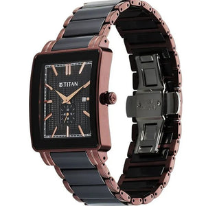 Titan Regalia Shaped Ceramic Quartz Analog with Date Black Dial Steel & Ceramic Strap Watch For Men 33.8mm 90013KD06