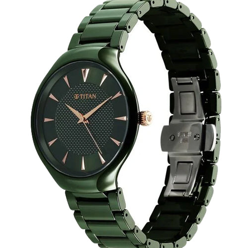 Titan Regalia Ceramics Quartz Analog Green Dial Green Color Ceramic Strap Watch For Men 39.7mm 90014KC03