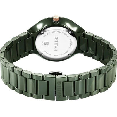 Titan Regalia Ceramics Quartz Analog Green Dial Green Color Ceramic Strap Watch For Men 39.7mm 90014KC03