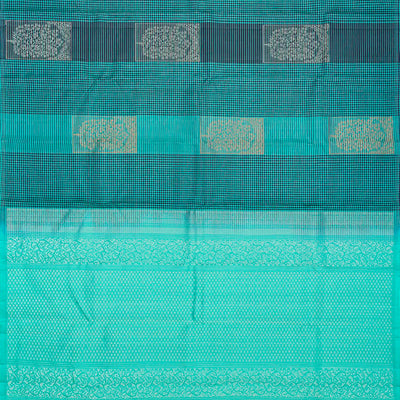 Blue Handloom Soft Silk Saree With Checks & Buttas