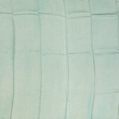 Steel Blue Handloom Tussar Silk Saree Printed With Floral Motifs & Zari Border