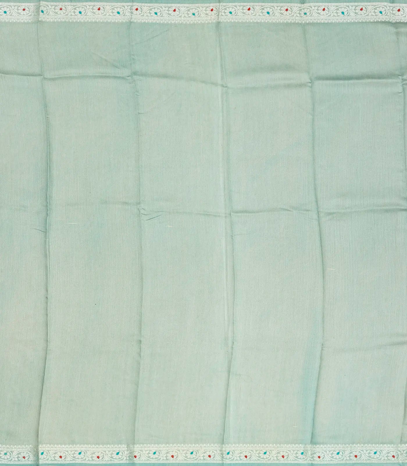 Steel Blue Handloom Tussar Silk Saree Printed With Floral Motifs & Zari Border