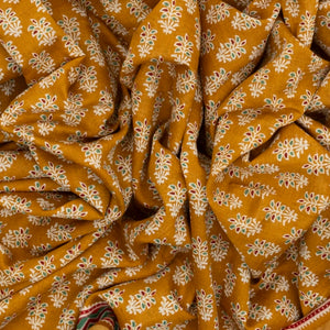 Oil Mustard Woven Jaipur Cotton Saree With Printed Floral Motifs