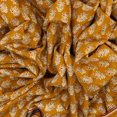 Oil Mustard Woven Jaipur Cotton Saree With Printed Floral Motifs
