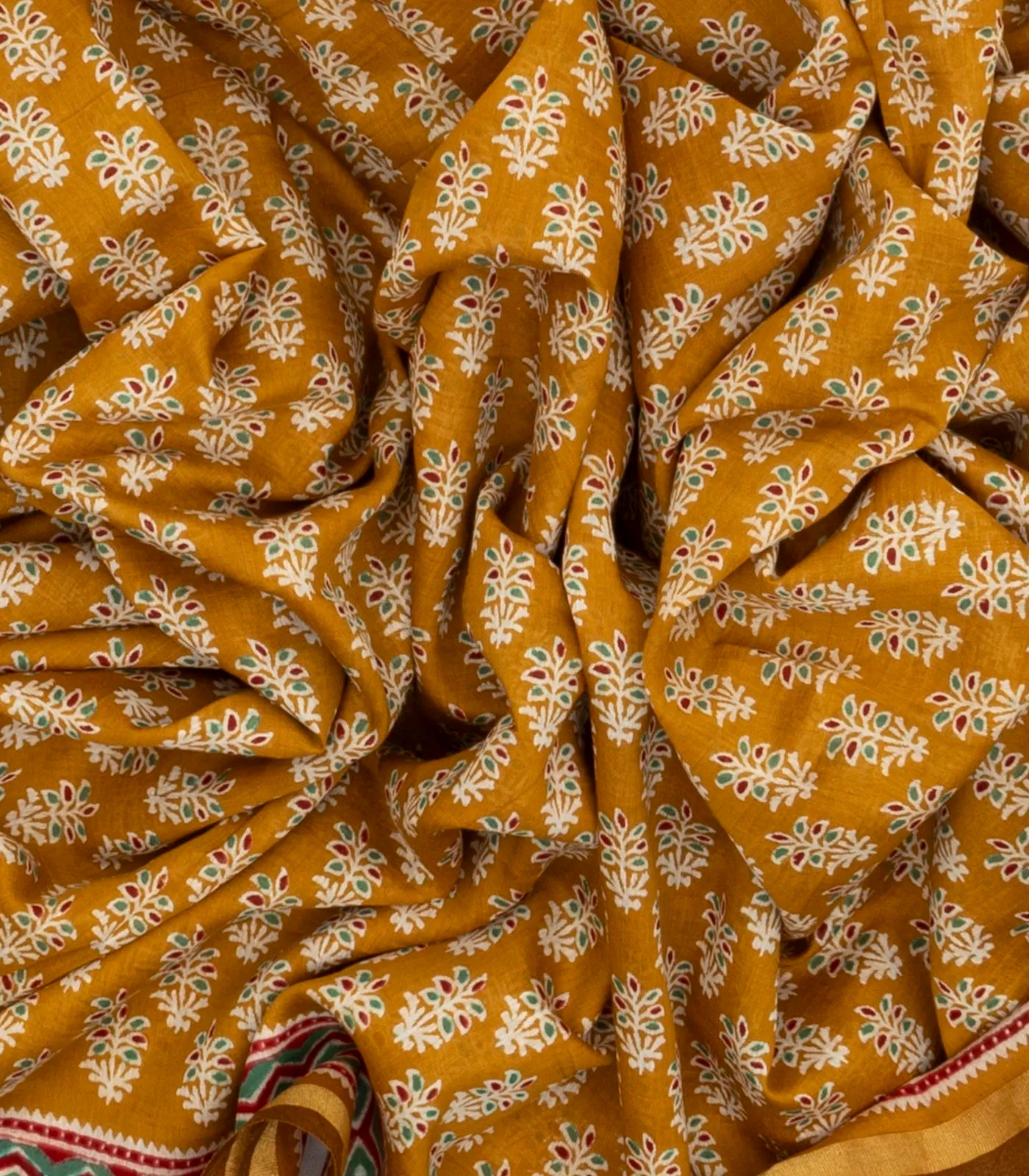 Oil Mustard Woven Jaipur Cotton Saree With Printed Floral Motifs