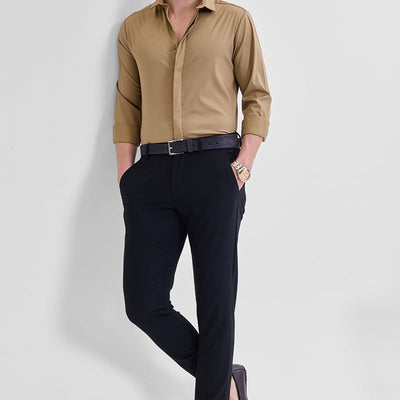 Light Brown Solid Concealed Placket Shirt