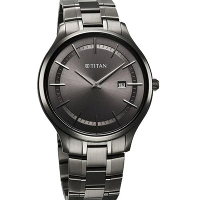 Titan Clasique Slim Quartz Analog with Date Grey Dial With Grey Color Stainless Steel Strap Watch For Men 40mm 90142QM06