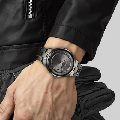 Titan Clasique Slim Quartz Analog with Date Grey Dial With Grey Color Stainless Steel Strap Watch For Men 40mm 90142QM06