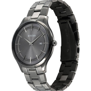 Titan Clasique Slim Quartz Analog with Date Grey Dial With Grey Color Stainless Steel Strap Watch For Men 40mm 90142QM06