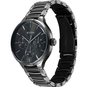 Titan Ceramic Fusion Multifunction Black Round Dial Two Toned Stainless Steel Strap Watch For Men 42mm 90148KD06