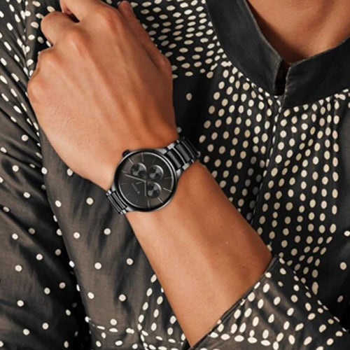 Titan Ceramic Fusion Multifunction Black Round Dial Two Toned Stainless Steel Strap Watch For Men 42mm 90148KD06