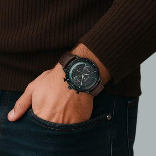 Titan Light Leathers Quartz Multifunction Green Dial Leather Strap Watch for Men 42mm 90171NL01