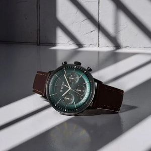 Titan Light Leathers Quartz Multifunction Green Dial Leather Strap Watch for Men 42mm 90171NL01