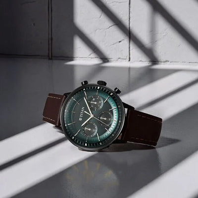 Titan Light Leathers Quartz Multifunction Green Dial Leather Strap Watch for Men 42mm 90171NL01