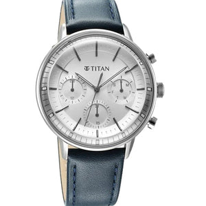 Titan Light Leathers Quartz Multifunction Silver  Dial Stainless Steel Strap Watch for Men 42mm 90171SL01