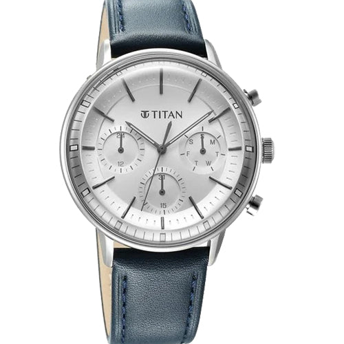 Titan Light Leathers Quartz Multifunction Silver  Dial Stainless Steel Strap Watch for Men 42mm 90171SL01