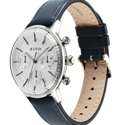 Titan Light Leathers Quartz Multifunction Silver  Dial Stainless Steel Strap Watch for Men 42mm 90171SL01