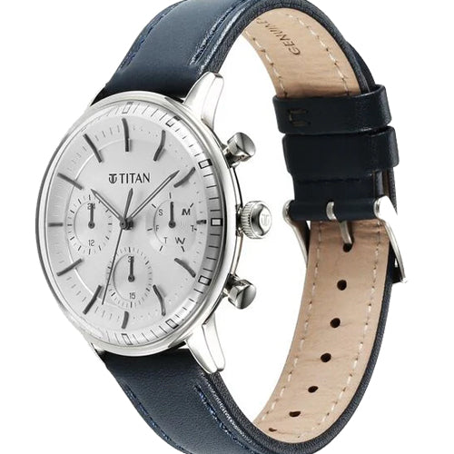 Titan Light Leathers Quartz Multifunction Silver  Dial Stainless Steel Strap Watch for Men 42mm 90171SL01