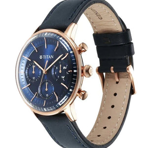 Titan Light Leathers Quartz Multifunction Blue Dial Leathers Strap Watch for Men 42mm 90171WL01