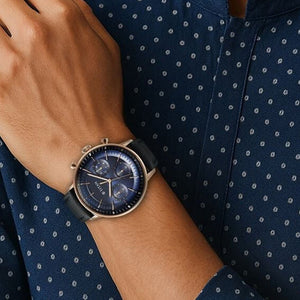Titan Light Leathers Quartz Multifunction Blue Dial Leathers Strap Watch for Men 42mm 90171WL01