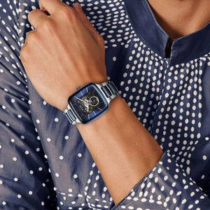Titan Ceramic Fusion Automatic Square Blue Dial Rose Gold Dual-Toned Stainless Steel Bracelet Watch for Men 39mm 90175KD02