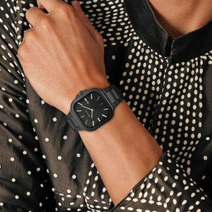 Titan Classique Slim Square Quartz Analog with Date Black Dial Stainless Steel Strap Watch for Men 41mm 90176NM01