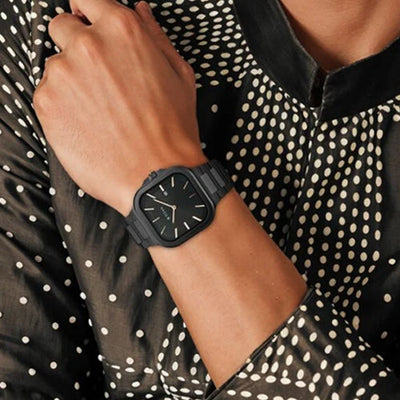 Titan Classique Slim Square Quartz Analog with Date Black Dial Stainless Steel Strap Watch for Men 41mm 90176NM01