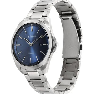 Titan Titanium Quartz Analog Blue Dial Titanium Strap Watch for Men 32mm 90177TM01