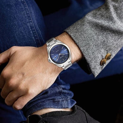 Titan Titanium Quartz Analog Blue Dial Titanium Strap Watch for Men 32mm 90177TM01