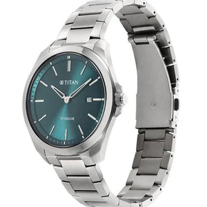 Titan Titanium Quartz Analog Green Dial Titanium Strap Watch for Men 32mm 90177TM02