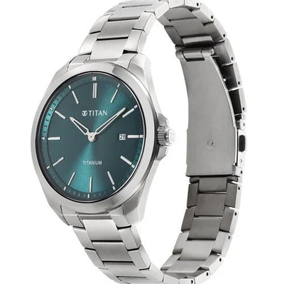 Titan Titanium Quartz Analog Green Dial Titanium Strap Watch for Men 32mm 90177TM02