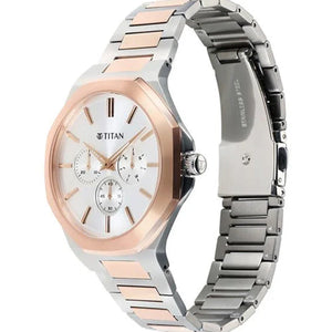 Titan Classic Slim Multifunction Multifunction Silver Dial Multicoloured Stainless Steel Strap Watch For Men 43.5mm 90198KM01