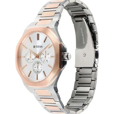 Titan Classic Slim Multifunction Multifunction Silver Dial Multicoloured Stainless Steel Strap Watch For Men 43.5mm 90198KM01