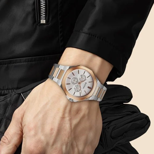 Titan Classic Slim Multifunction Multifunction Silver Dial Multicoloured Stainless Steel Strap Watch For Men 43.5mm 90198KM01