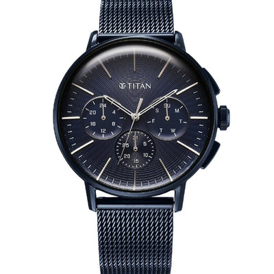 Titan Light leathers Multifunction Anthracite Dial Stainless Steel Strap Watch For Men 42mm 90200QM01