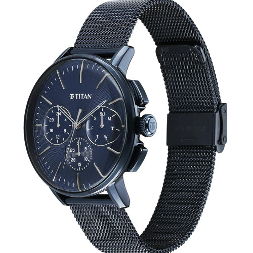 Titan Light leathers Multifunction Anthracite Dial Stainless Steel Strap Watch For Men 42mm 90200QM01