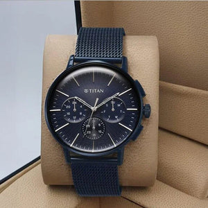 Titan Light leathers Multifunction Anthracite Dial Stainless Steel Strap Watch For Men 42mm 90200QM01