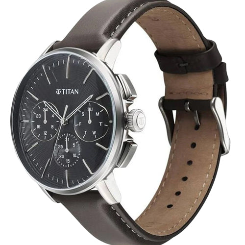 Titan Light leathers Multifunction Anthracite Dial Leather Strap Watch For Men 42mm 90200SL02