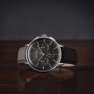 Titan Light leathers Multifunction Anthracite Dial Leather Strap Watch For Men 42mm 90200SL02
