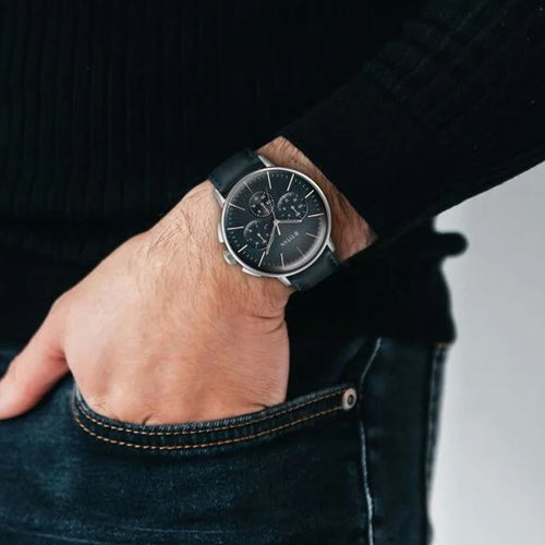 Titan Light leathers Multifunction Black Dial Leather Strap Watch For Men 42mm 90200SL03